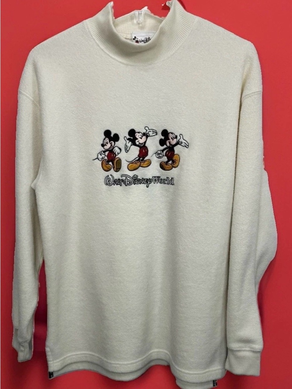 Disney WDW Pullover Women Small Mickey Mouse Off White Sherpa Fleece Mock Neck
